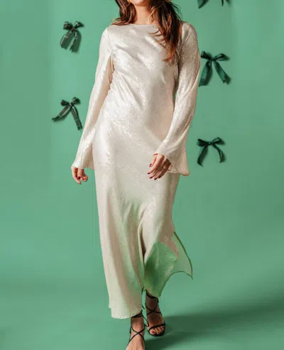 Frnch Natalia Metallic Sheen Maxi Dress In Champagne In White