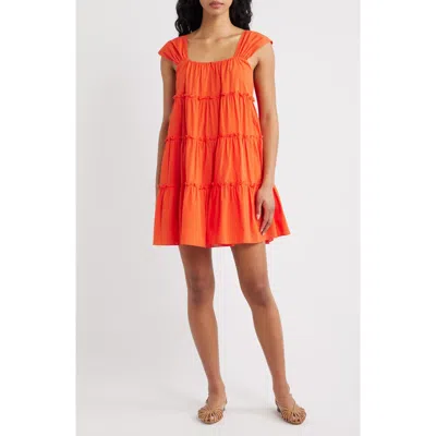 Frnch Nicandro Tiered Cotton Minidress In Orange
