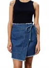 Frnch Nise Denim Mini Wrap Skirt In Blue In Blue