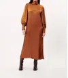 Frnch Long Sleeve Balloon Maxi Dress In Brown