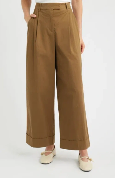 Frnch Norfolk High Waist Wide Leg Pants In Brown