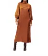 Frnch Long Sleeve Balloon Maxi Dress In Brown