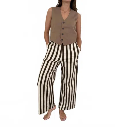Frnch Pelly Chocolate Striped Stretch Wide Leg Pants In Cream In White