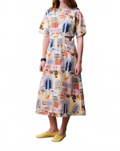 Frnch Perle Midi Dress In White In Multi