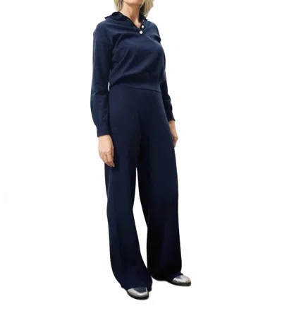 Frnch Rani Rib Knit Pants In Navy In Blue
