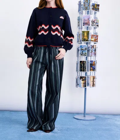 Frnch Roadtrip Relaxed Cardigan In Navy In Blue