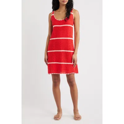 Frnch Rosaria Stripe Pointelle Minidress In Red