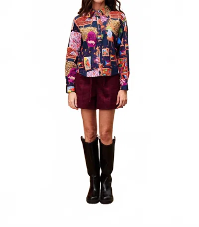 Frnch Sartre Shirt In Print Salon Nuit In Burgundy