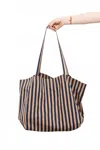Frnch Shoulder Tote Bag In Navy/camel Stripe In Multi