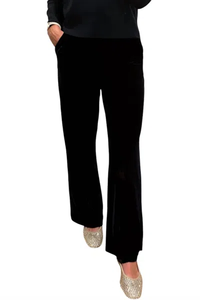 Frnch Straight Leg Velvet Pants In Navy Blue In Black