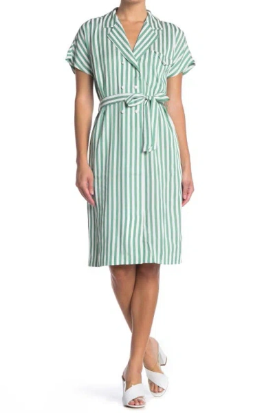 Frnch Stripe Print Tie Waist Dress In Green