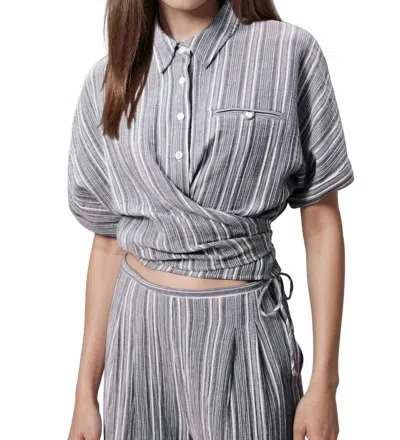 Frnch Striped Shirt With Adjustable Front Tie In Denim Blue In Multi