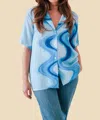 Frnch Swirl Collared Button Top In Blue Haze In Blue