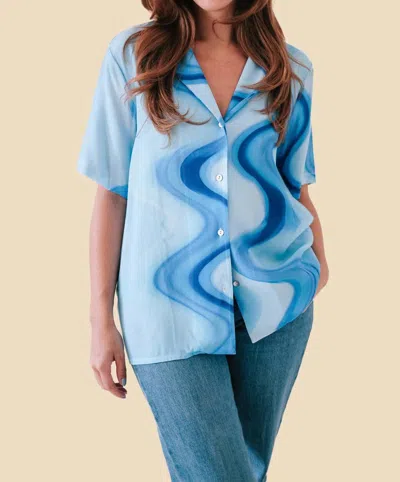 Frnch Swirl Collared Button Top In Blue Haze