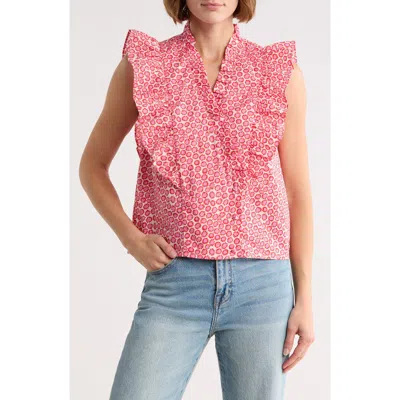 Frnch Taya Ruffle Cap Sleeve Cotton Top In Pink