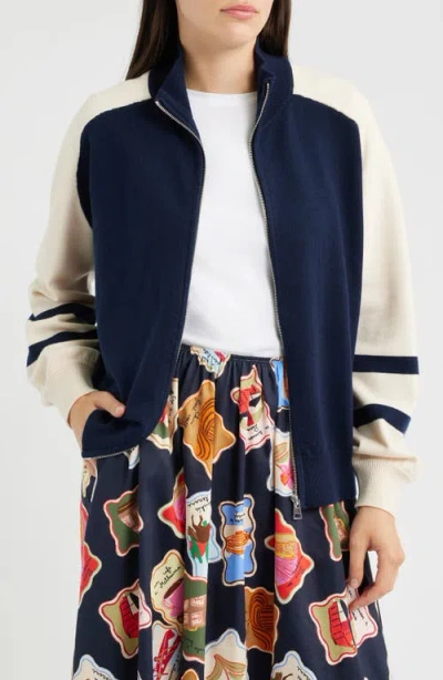 Frnch Timbre Colorblock Zip Cardigan In Blue