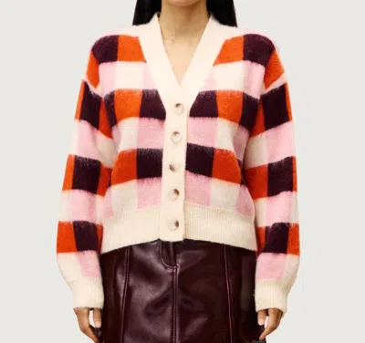 Frnch Viola V Neck Cardigan In Rose In Multi