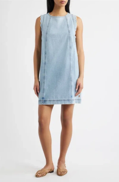 Frnch Vito Scallop Sleeveless Shift Dress In Blue