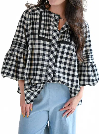 Frnch Women's Railroad Way Gingham Blouse In Black In Multi