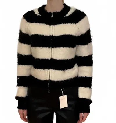 Frnch Zipper Front Striped Sweater In Black In Multi