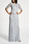 Frock And Frill Short Sleeve Embellished Gown In Grey