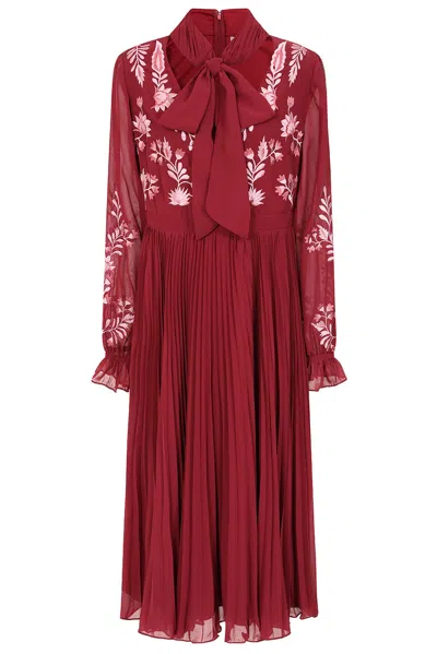 Frock And Frill Women's Agatha Burgundy Floral Embroidered Midi Dress In Red