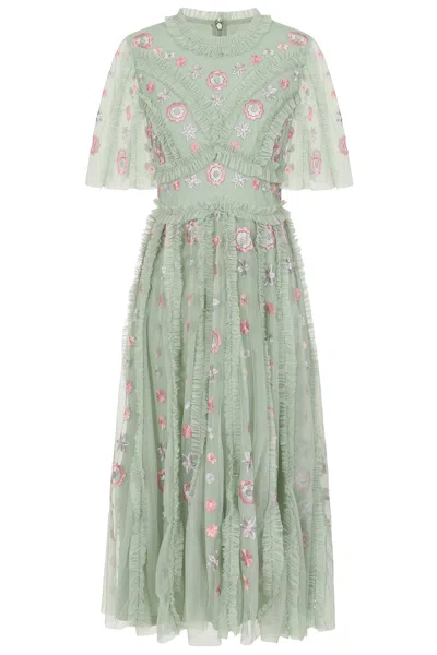 Frock And Frill Women's Anthea Floral Embroidered Midi Dress - Green