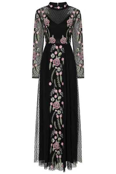 Frock And Frill Women's Azalea Floral Embroidered Maxi Dress - Black