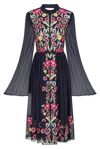 Frock And Frill Women's Blue Cerelia Navy Floral Embroidered Midi Dress In Blue