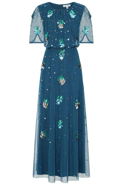 Frock And Frill Women's Blue Juniper Teal Embellished Maxi Dress
