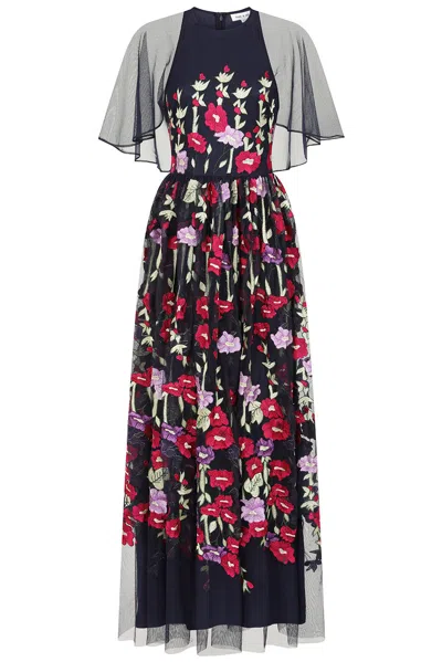 Frock And Frill Women's Blue Meadow Navy Floral Embroidered Maxi Dress