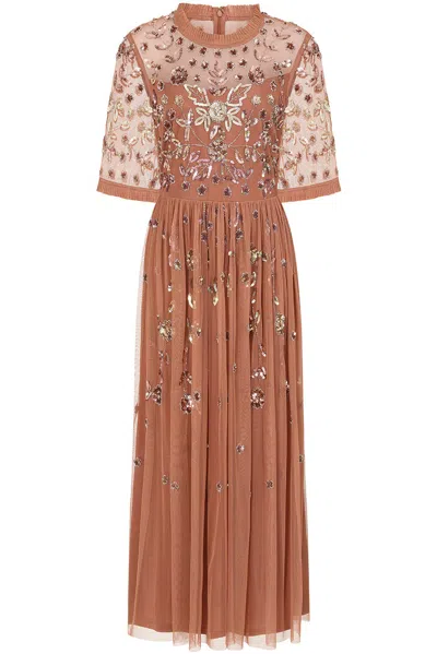 Frock And Frill Women's Brown Annelise Bronze Floral Embellished Midaxi Dress