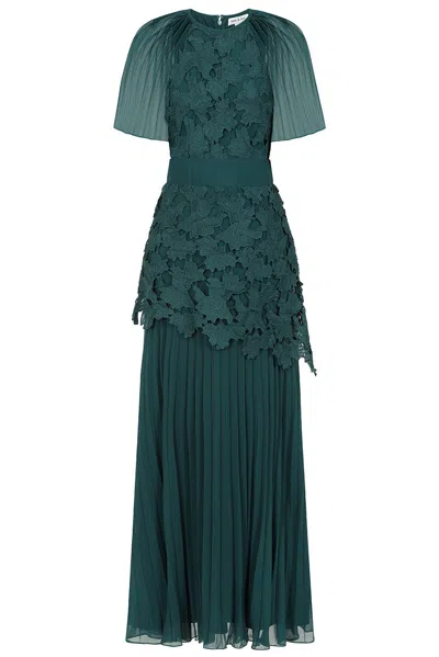 Frock And Frill Women's Davina Green Lace Detail Maxi Dress With Pleated Skirt