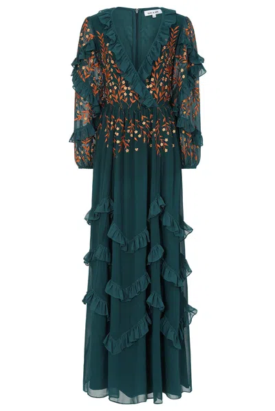 Frock And Frill Women's Fearne Green Embroidered Maxi Dress