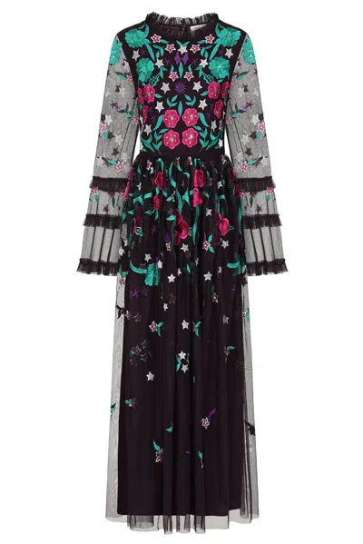 Frock And Frill Women's Fenella Purple Floral Embroidered Maxi Dress