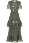 Frock And Frill Women's Green Aluma Olive Embroidered Midaxi Dress In Green