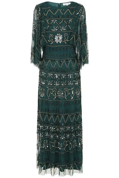 Frock And Frill Women's Green Mahonia Rainforest Embellished Cape Sleeve Midaxi Dress