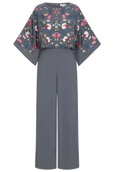 Frock And Frill Women's Grey Yareli Floral Embroidered Jumpsuit - Charcoal In Grey