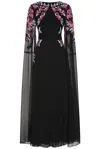 Frock And Frill Women's Hestia Black Embroidered Cape Sleeve Maxi Dress In Black
