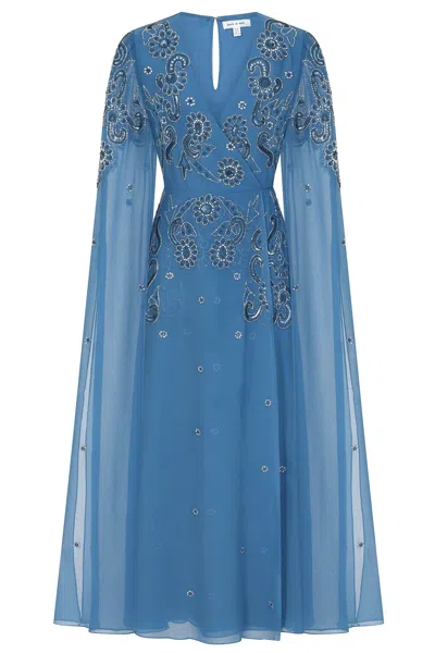 Frock And Frill Women's Laelia Embellished Maxi Dress With Cape Sleeves - Blue
