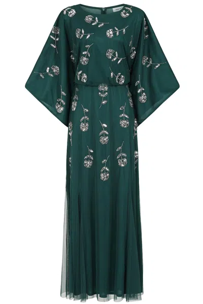 Frock And Frill Women's Naida Rainforest Green Embellished Maxi Dress