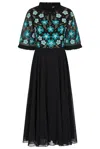 Frock And Frill Women's Nera Black Floral Embroidered Midi Dress In Blue