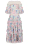 Frock And Frill Women's Neutrals Erica Floral Embroidered Tiered Midi Dress