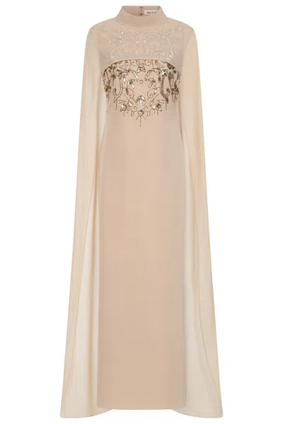 Frock And Frill Women's Neutrals Paloma Embellished Maxi Dress With Cape Detail