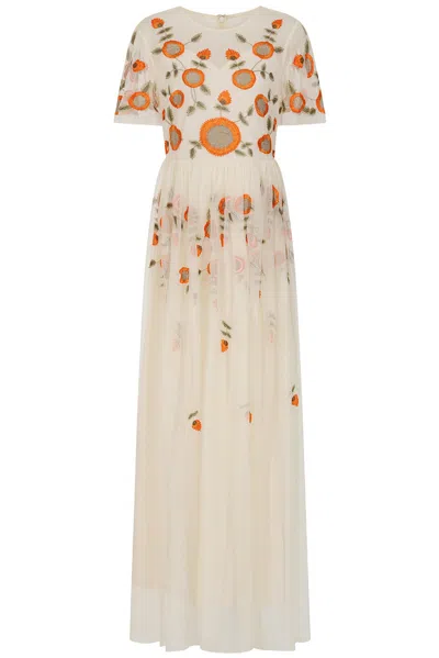 Frock And Frill Women's Neutrals Saffron Cream Floral Embroidered Maxi Dress