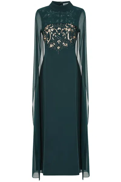 Frock And Frill Women's Paloma Green Embellished Maxi Dress With Cape Detail