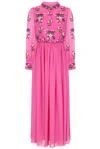 Frock And Frill Women's Pink / Purple Freya Pink Floral Embroidered Midaxi Dress In Pink/purple