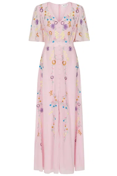 Frock And Frill Women's Pink / Purple Irisa Embroidered Button Through Maxi  Dress - Pink In Pink/purple | ModeSens