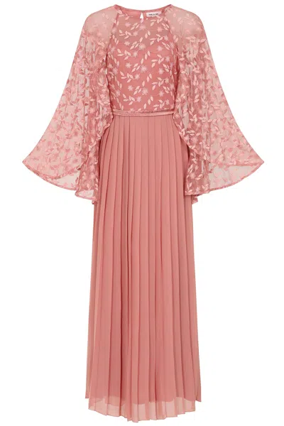 Frock And Frill Women's Pink / Purple Roisin Embroidered Cape Sleeve Maxi Dress - Blush In Pink/purple