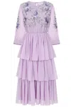 Frock And Frill Women's Pink / Purple Yolanda Floral Embellished Midi Dress - Lilac In Pink/purple